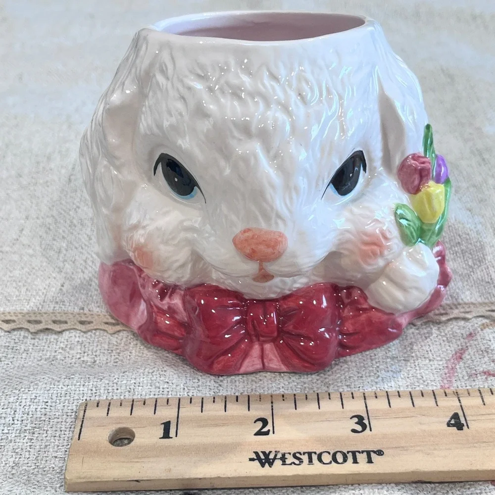 Vintage Dalton Ceramic Bunny Rabbit Candle Pink Bow Easter Decor Figurine